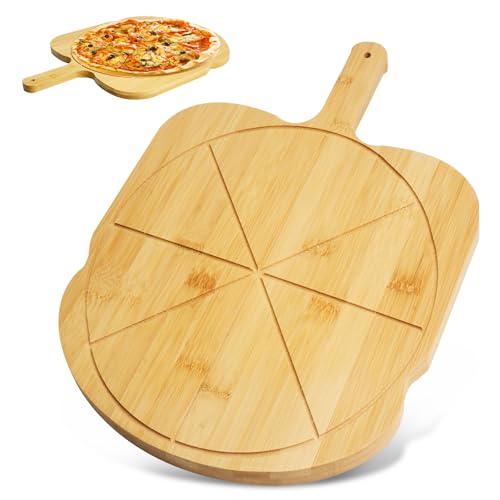 HMIEPRS Tagliere per Pizza in Legno, Buccia per Pizza in Bambù con Manico, Tagliere Antiaderente per Forni Domestici, Vassoio in Bambù per Pane Frutta Formaggio Torta Carne (35x27 cm)
