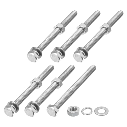 Image of METALLIXITY Hex Head Screws Bolts, Nuts, Flat & Lock Washers Kits (M8-1.25x100mm) 6 Set, Stainless Steel Fully Threaded Machine Screws Bolt Set - for Home Appliance Equipment