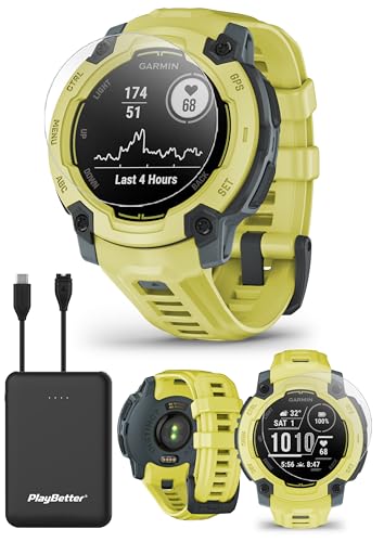 PlayBetter Garmin Instinct E 45mm (Electric Lime) Rugged Outdoor GPS Smartwatch Bundle - 24/7 Health Monitoring, Wrist-Based Heart Rate, Long Battery Life Portable Charger & HD Screen Protectors