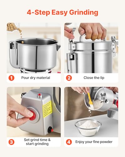 Image of VEVOR 750g Electric Grain Mill Grinder, High Speed 2000W Commercial Spice Grinders, Stainless Steel Pulverizer Powder Machine, for Dry Grains Spices Cereals Coffee Corn Pepper, Swing Type