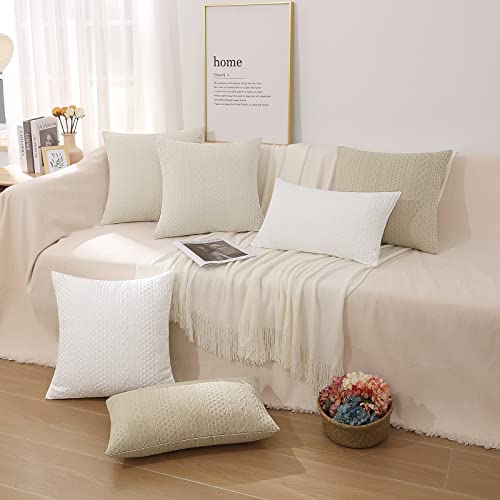 Cikary Decorative Throw Pillow Covers 26X26 Set Of 2 For Sofa Bed With Raised Twisted Rope Pattern, Stretchy Embossed Couch Pillow Covers, Beige #TOP4