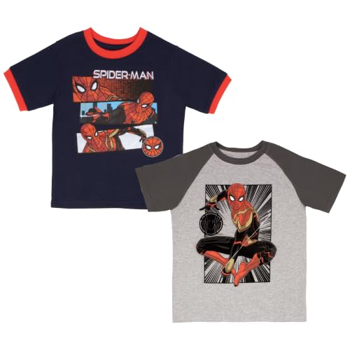 Marvel Spider-man Boy's Graphic T-Shirt 2-Pack (Gray and Navy Blue, Size 4)