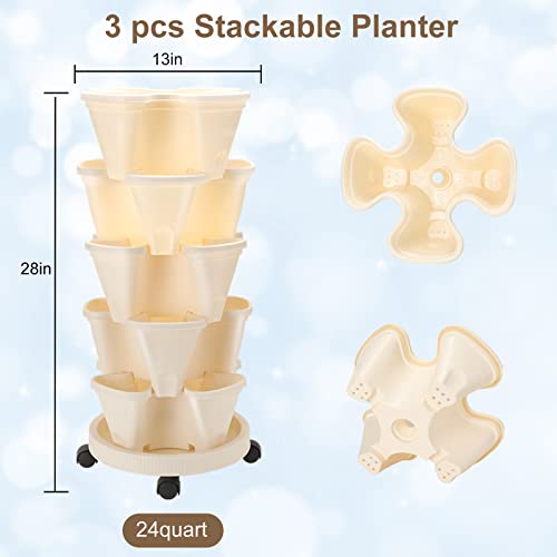Umigy 3 Pcs 5 Tier Stackable Planter Vertical Planter Tower With Removable Wheels Gardening Indoor Outdoor Planters For Strawberries, Flowers, Herbs, Vegetables #TOP1