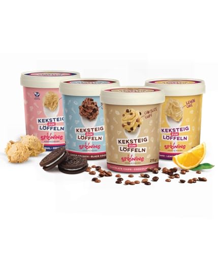 Spooning Cookie Dough Bundle Keksteig zum Löffeln in 4 verschiedenen Sorten Classic Chocolate Chips Black Cookie Crunch Lemon Cake 4x 215g