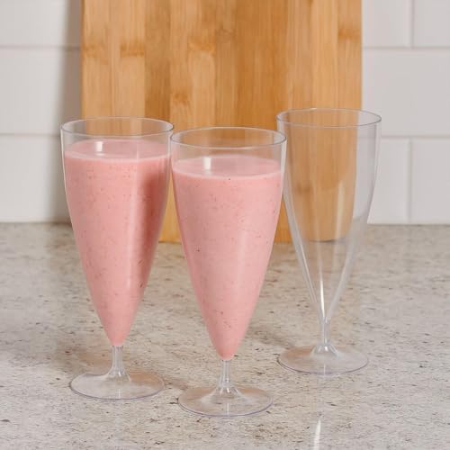 Image of Plastic Milkshake Glass Set - Transparent Elegant Stem for Dessert, Smoothie, Falooda, Mocktail & Juice - Lightweight Serving Cups for Party, Cafe, Kitchen & Restaurant Use (230ML) (6 Pcs)