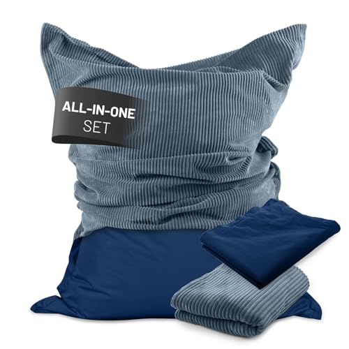 Lumaland Sitzsack Classic XXL All-in-One Set | Riesen Sitzsack XXL mit Cord & Outdoor Bezug für drinnen & draußen | Sofa Sessel mit im Innensack sicher verpackter EPS-Füllung – Hüllen Easy wechselbar