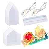 Yayatty LED Lampe Silikonformen, 2 Größe Haus Geformt Licht Silikon Gießformen mit Ständer, USB Betriebenes Licht für DIY Desktop Ornaments Tischlampe, Heimtextilien