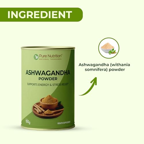 Image of Pure Nutrition Ashwagandha Powder 100g | Ashwagandha Supplements Supports Stress Management, Sleep, Fertility, Immunity, Vitality & Strength | Amukkara Kizhangu Choornam | USDA Organic Certified