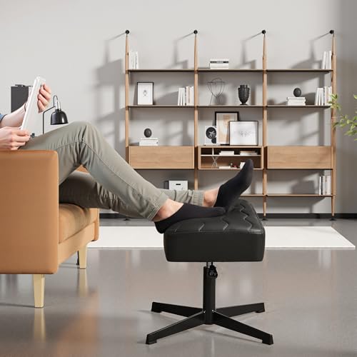 Image of VECELO Under Desk Footrest, PU Ergonomic Foot Rest with Comfort Padding, Height Adjustable for Relieving Leg Pain, Stiffness, and etc, Black