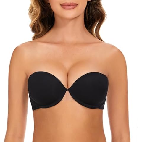 Plusexy Strapless Push Up Bombshell Bra with Clear Straps,Convetible Padded Add a Cup Bras for Women Black 36B Cover