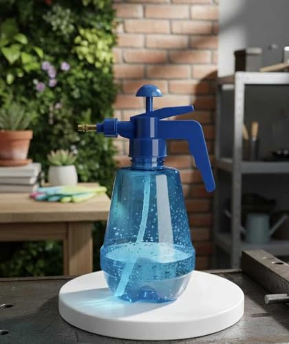 Image of 5 Litre Green Garden Watering Can & 1.5 Litre Transparent Blue Hand Pressure Sprayer Combo Pack | Dual-Handle Water Pot with Detachable Shower & Adjustable Brass Nozzle Pump Spray for Indoor & Outdoor