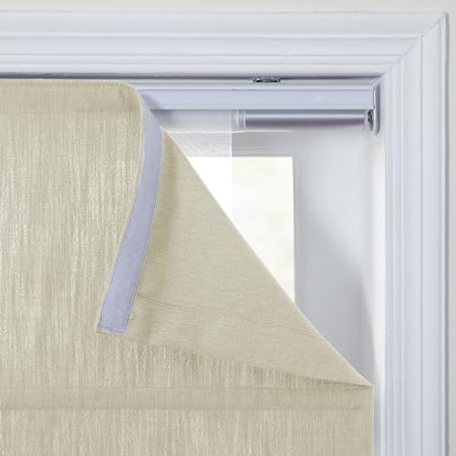 Image of TWOPAGES Isabella No Drill Cordless Roman Shade Linen Textured Cotton Roman Blind for Windows, Custom Made Room Darkening Blackout Roman Window Shade, Hardware Included, Beige, 1 Piece