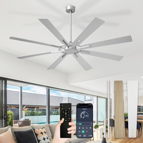 Image of Depuley Ceiling Fan Without Light: Big Indoor Outdoor Fan with Remote APP Control - Large Ceiling Fan no Light 8 Blade Reversible Quiet DC Motor Memory Function Timer 66 Inch Silver