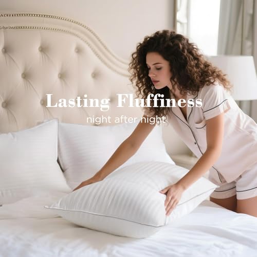 Image of viewstar Pillows Queen Size Set of 2, Firm Support Bedding, Striped White | Supportive, Luxury Hotel Quality, Fluffy, Oeko-Tex Certified, Plump Filling, for Side Back Sleepers, Machine Washable