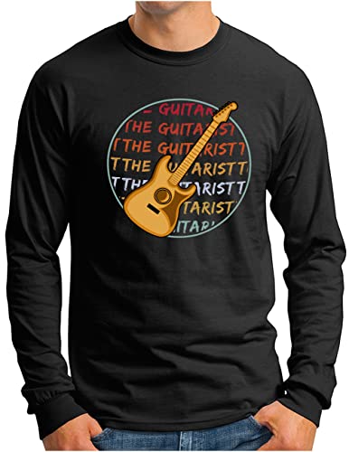 T-shirt manches longues homme noir grande taille 4XL OM3 coton imprimé guitare
