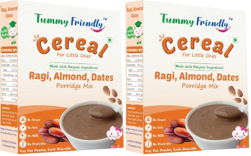 Image of TummyFriendly Foods Certified Organic Sprouted Ragi, Almonds, Oats, Sweet Potato Porridge Mix | Made of Sprouted Ragi Powder, Almond Cereal Organic. Sprouted for Calcium, Iron | Maximum Nutrition From Real Food | Available in Trial Packs too | Shelf-life 9 month | 200g (RagiAlmond)