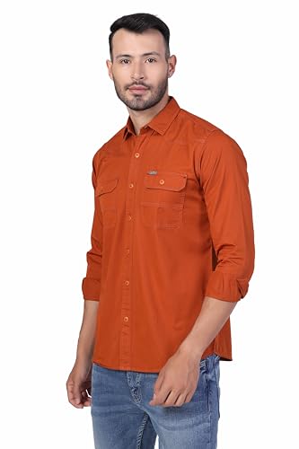 Image of Men's Cotton Twill Utility Shirt | Full Sleeve Button-Down Casual Shirt | Dual Chest Pockets | Comfortable Regular Fit | Everyday Wear