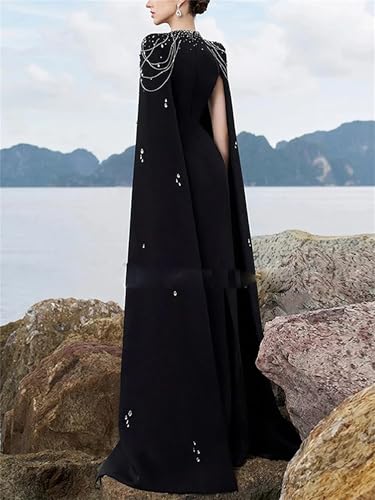 Women's Maxi Long Formal Prom Dress Diamonds Beaded Chains Cape Sleeve Luxury Evening Party Dresses2