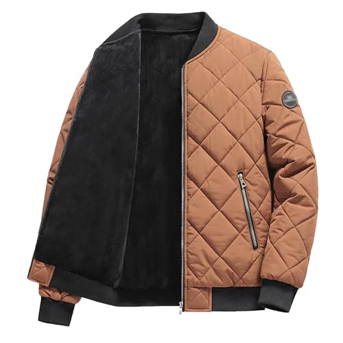 Maiyifu-GJ Men's Casual Sherpa Lined Flight Bomber Jacket Diamond Quilted Zip Up Coat Windbreaker