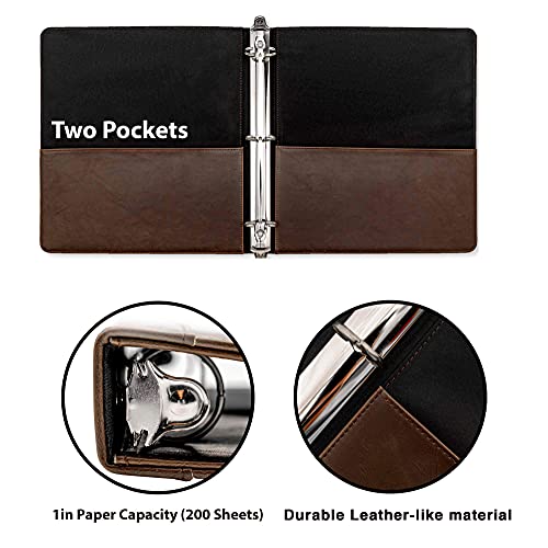 Capote Vintage Mini Professional 3 Ring Binder Organizer, 1-Inch Round Rings, 5.5" X 8.5" Sheet Size, 2 Inner Pockets, Appearance Of Antique Brown Leather, Pen Included #TOP3