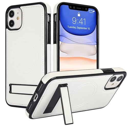 Étui iPhone 11 antichoc MagSafe en cuir blanc avec clapet portefeuille intégré