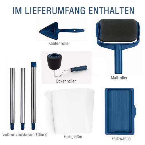 Professionelles 9-teiliges Farbroller-Set– Multifunktions Malerroller für Wandfarbe, DIY- Schnellrenovierung & Wandgestaltung – Inklusive Zubehör für präzises Streichen von Wänden, Decken & Möbeln