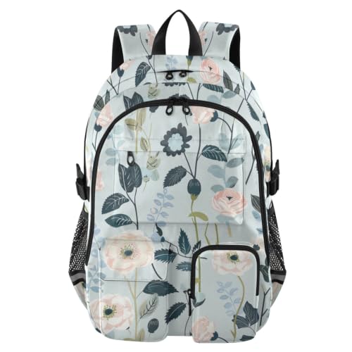 Mochilas de viaje con flores de peonía blanca de 44.5 cm para la universidad