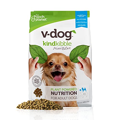 Vdog Vegan Mini Kibble Dry Dog Food (4.5 LB) Small Breed Dogs PlantBased Protein with Added