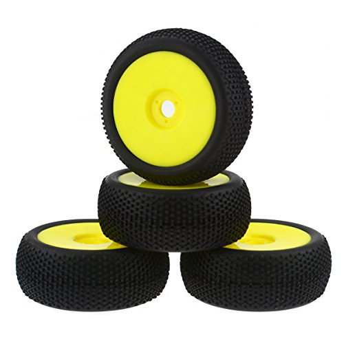 HobbyMarking 4Pcs RC Car 1/8 Rubber Tires Tyre 17mm Hubs Wheel Rims for RC 1:8 Buggy Off-Road HSP HPI Model Car Parts (Yellow)