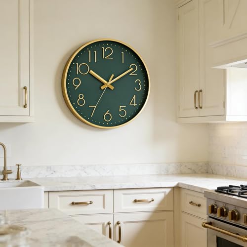 Image of DAXSMY Wall Clock 12 Inch Dark Green Decorative, Battery Operated Silent