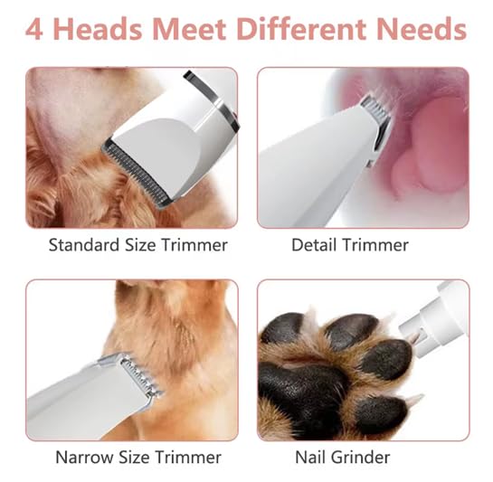 Image of Pets&Kins 4-in-1 Pet Grooming Kit with Nail Grinder | Low-Noise, Cordless Rechargeable Dog & Cat Trimmer | Quiet 2-Speed Clippers for Paws, Face, Ears & Nails | White