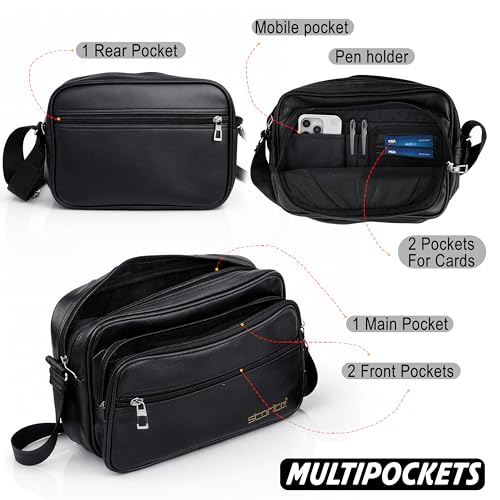 Image of Storite Stylish Small PU Leather Sling Cross Body Travel Office One Side Shoulder Bag for Men Women