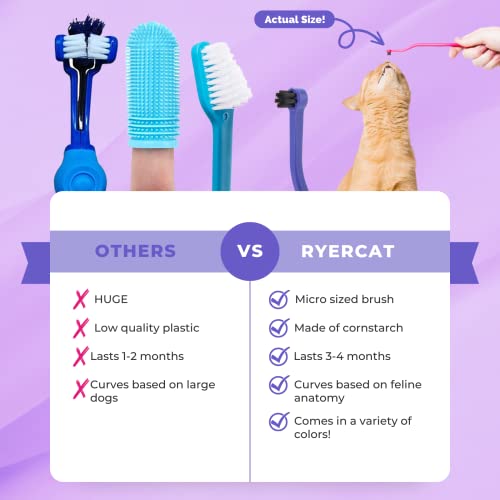 RYERCAT Kid Dual Sided Cat Manual Toothbrush-Kitten Toothbrush With Micro Head To Fit Into Cat/Kittens Mouth-Cat Dental Care Supplies-Pet Toothbrush For Cats (Amethyst Purple), 1 Piece