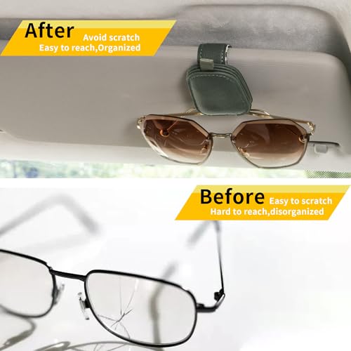 Image of Yuoyar 2 Packs Sunglasses Holders for Car Visor - Magnetic Leather Sunglasses Holder and Ticket Card Clip - Car Visor Accessories (Green)