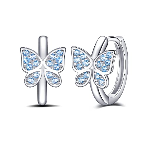 Jrêveinfini Papillon boucles d'Oreilles Femme Creoles Argent 925, Papillon Boucles d'oreilles Creoles Enfant Fille, Originales Boucles d'Oreilles Pour Fille