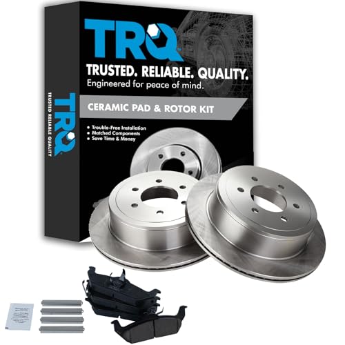 Image of TRQ Rear Ceramic Brake Pad and Rotor Set | For 05-11 Ford F-150 with 6 Lug Wheels 04 Ford F-150 11th Vin Digit F K N 6 Lug Wheels 06-08 Lincoln Mark LT