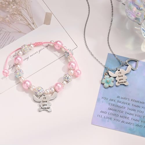 Image of Cute Bracelets Necklace Jewelry Set for 2 Pink Pearl Bracelets Beautiful Gift,Birthday Christmas for Women