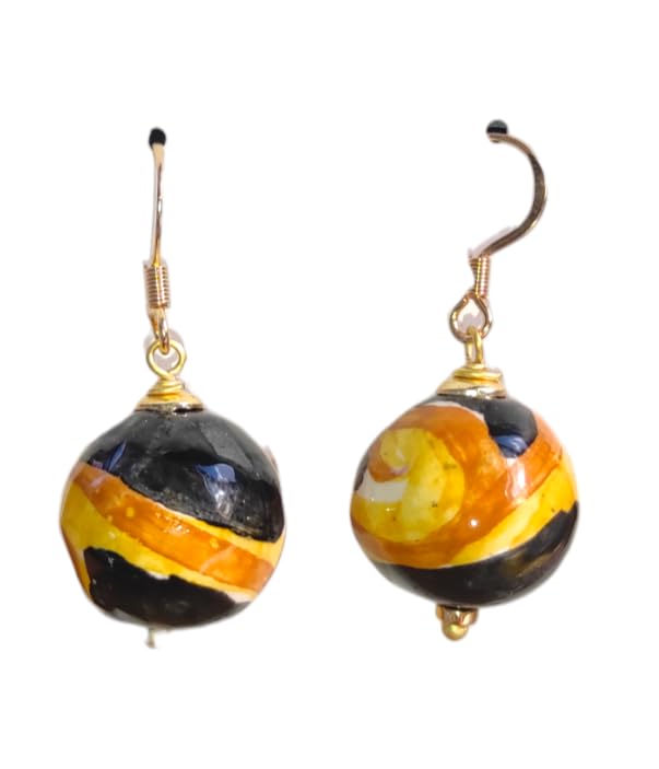 Orecchini Sicily Pendenti Ceramica Fantasie Siciliane, Fatto a Mano, Gioielli Siciliani Donna (Giallo Nero)