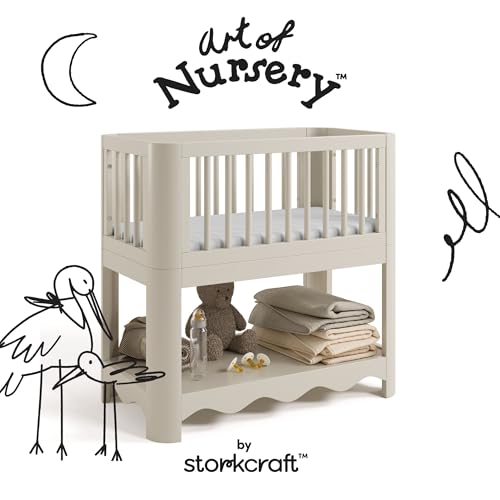 Image of Storkcraft Casablanca 3-in-1 Convertible Bassinet, Frosted Oat | GREENGUARD Gold Certified Wood Baby Bassinet, Includes Water-Resistant Mattress, Converts to Toy Box and Bookcase, Newborn
