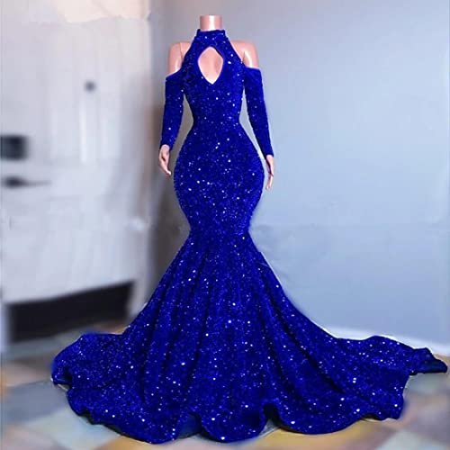 Keting Royal Blue Halterneck Mermaid Sequined Prom Evening Shower Party Dress Celebrity Pageant Gown for Wedding2