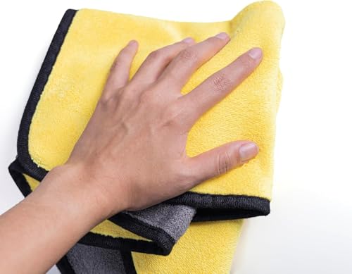 Image of Auto Hub Heavy Microfiber Cloth for Car Cleaning and Detailing, Double Sided, Extra Thick Plush Microfiber Towel Lint-Free, 800 GSM (Size 40cm x 40cm) /Pack of 6, Color: Yellow