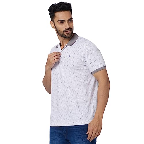 Image of Park Avenue Men's Cotton Polyester Blend Print Pattern Slim Fit Rib Collar Polo Neck Half Sleeve Casual T-Shirt