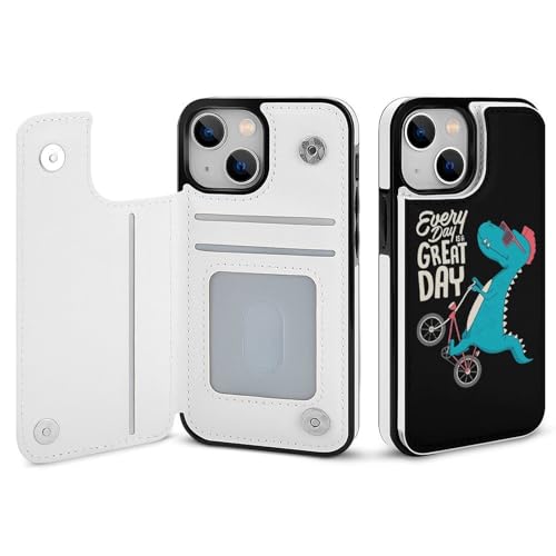 適用 iPhone13ProMax用ケース 手帳型 面白い アニメ 恐竜 自転車 英字 スマホケース カード収納 スタンド機能 アイフォン13ProMaxケース 耐衝撃 PUレザー カバー 財布型 Case