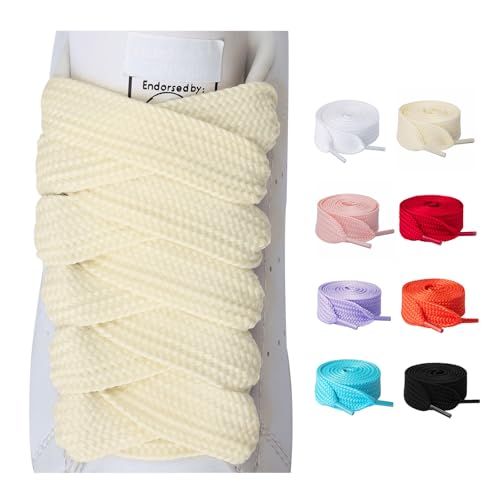 Olukssck 2 Paia di Lacci Scarpe Piatti, Stringhe Scarpe Ricambio da 20mm per Scarpe da Ginnastica, Scarpe da Corsa, per Adulti e Bambini, Avorio, 140cm