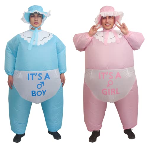 IRETG Costume de sumo gonflable pour bébé pour adultes - Costume gonflable amusant pour fête de révélation du sexe de bébé (bleu et rose)