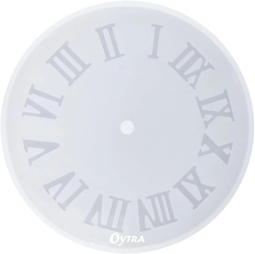 Oytra Resin Mould DIY Clock Art Silicone Mold 8 Inch with Roman Numerals Round Wall Clock Transparent Handmade Crafts Set Materials for Beginners