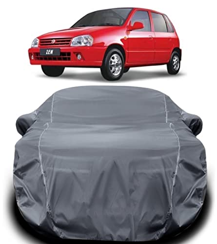 Image of Maruti Suzuki Zen Car Cover Waterproof /Zen Cover Waterproof /Zen Car Cover /Zen Car Body Cover with Triple Stitched Fully Elastic Ultra Surface Body Protection (Grey Look)
