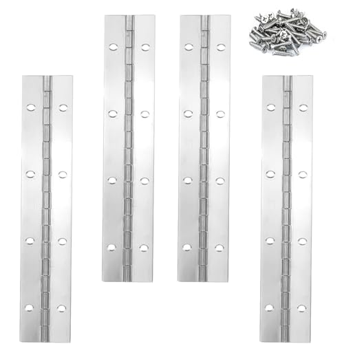 4PACK 8INCH Silver Continuous &Piano Hinge 0.05″ Thickness/1.2″ Open Width Heavy Duty Continuous Hinge with Holes for Cabinet Door Cases Woodworking Include Screws