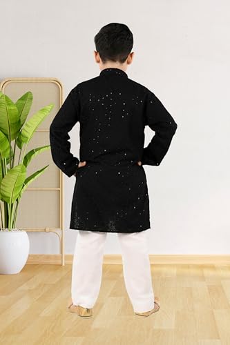 Image of Traditiona Kurta with White Pajama Set, Kids Ethnic Wear, Cotton Blend