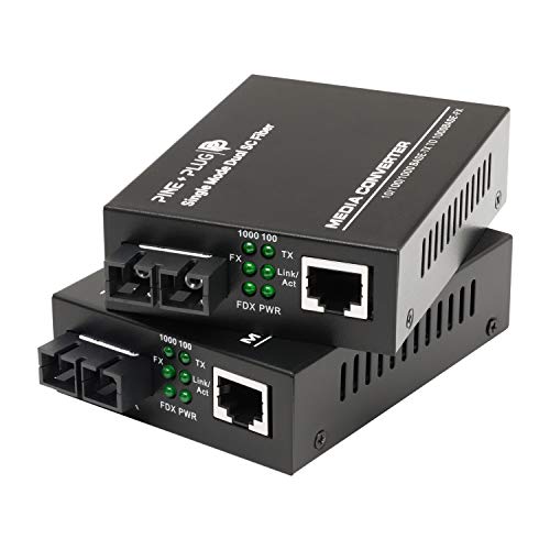 Ethernet Media Converter Single Mode Dual SC Fiber, up to 20 km or 12 Miles, Pack of 2